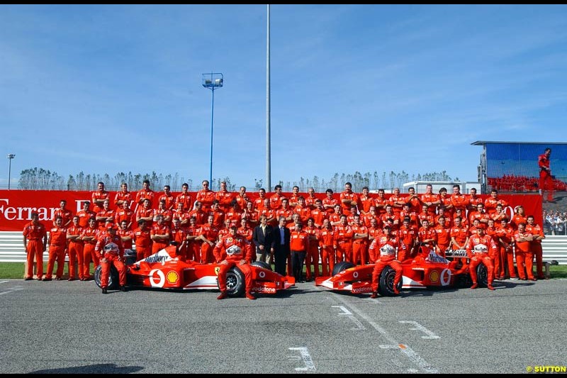 Ferrari celebrate at Misano, Italy, in front of a crowd of 50,000 spectators, the end of its successful motor racing year. October 20th 2002.
