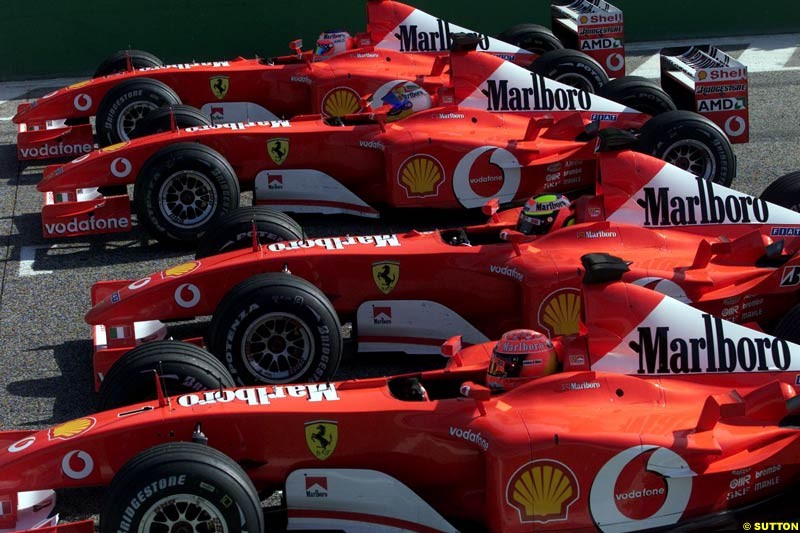 Ferrari celebrate at Misano, Italy, in front of a crowd of 50,000 spectators, the end of its successful motor racing year. October 20th 2002.