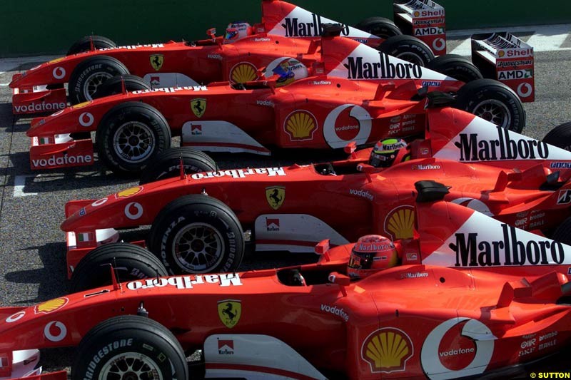 Ferrari celebrate at Misano, Italy, in front of a crowd of 50,000 spectators, the end of its successful motor racing year. October 20th 2002.
