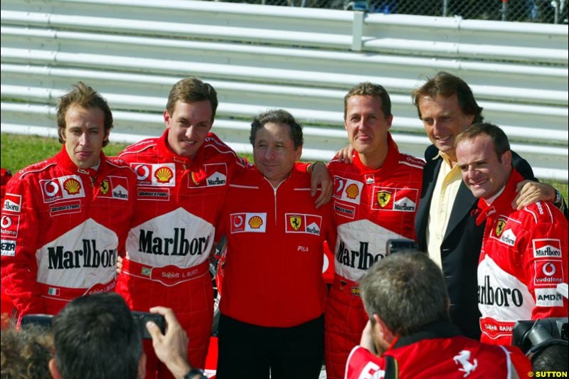 Ferrari celebrate at Misano, Italy, in front of a crowd of 50,000 spectators, the end of its successful motor racing year. October 20th 2002.
