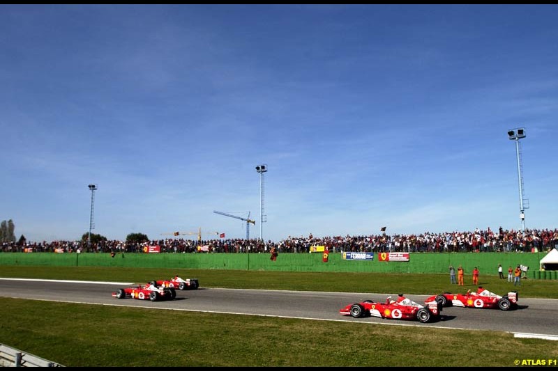 Ferrari celebrate at Misano, Italy, in front of a crowd of 50,000 spectators, the end of its successful motor racing year. October 20th 2002.