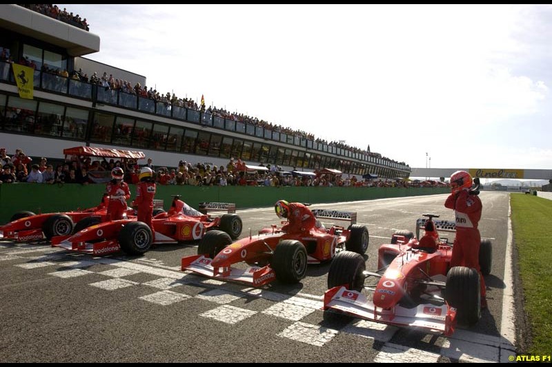 Ferrari celebrate at Misano, Italy, in front of a crowd of 50,000 spectators, the end of its successful motor racing year. October 20th 2002.