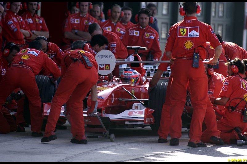 Ferrari celebrate at Misano, Italy, in front of a crowd of 50,000 spectators, the end of its successful motor racing year. October 20th 2002.