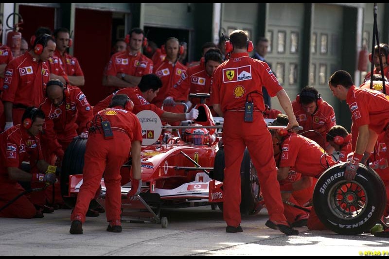 Ferrari celebrate at Misano, Italy, in front of a crowd of 50,000 spectators, the end of its successful motor racing year. October 20th 2002.