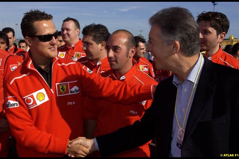 Ferrari celebrate at Misano, Italy, in front of a crowd of 50,000 spectators, the end of its successful motor racing year. October 20th 2002.