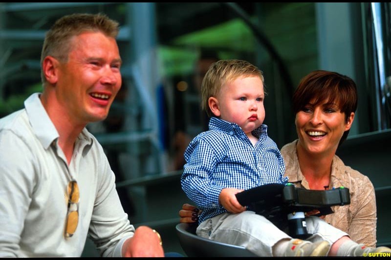 Mika Hakkinen, Hugo Hakkinen, and Erja Hakkinen, during the Monaco Grand Prix, Round 7.