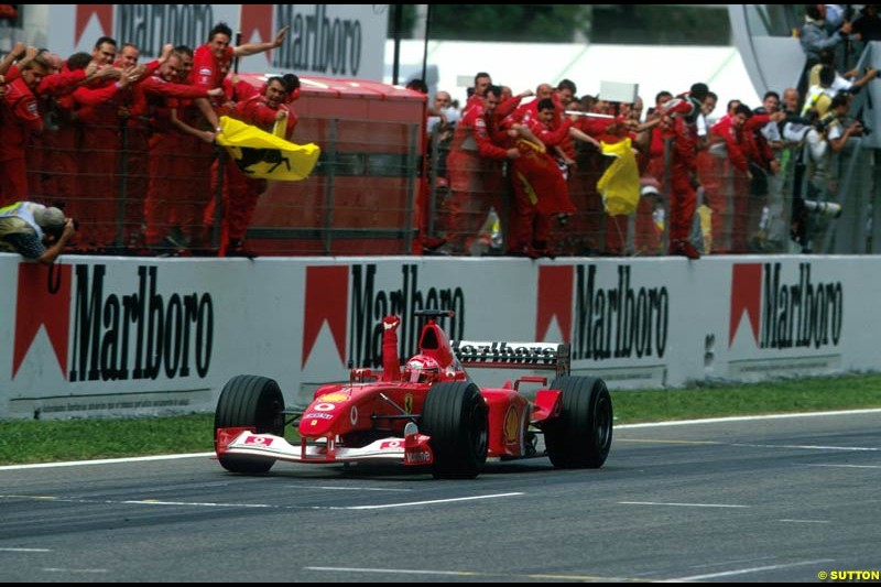 Michael Schumacher, Ferrari, wins the Spanish Grand Prix, Round 5.