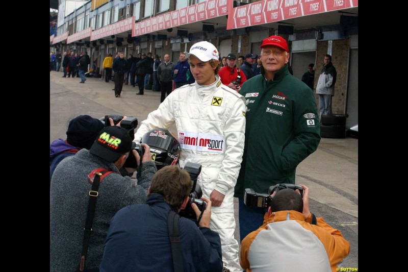 Jaguar Racing chief Niki Lauda made an appearance at Donnington to watch his son Mathias compete in the Formula Renault Winter Series. November 17th 2002.