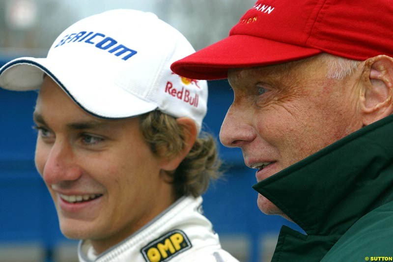 Jaguar Racing chief Niki Lauda made an appearance at Donnington to watch his son Mathias compete in the Formula Renault Winter Series. November 17th 2002.