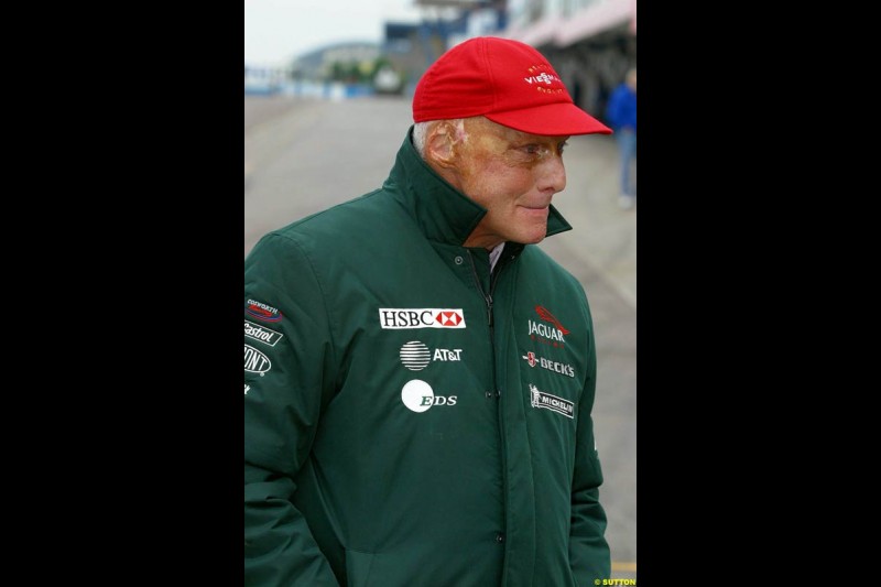 Jaguar Racing chief Niki Lauda made an appearance at Donnington to watch his son Mathias compete in the Formula Renault Winter Series. November 17th 2002.