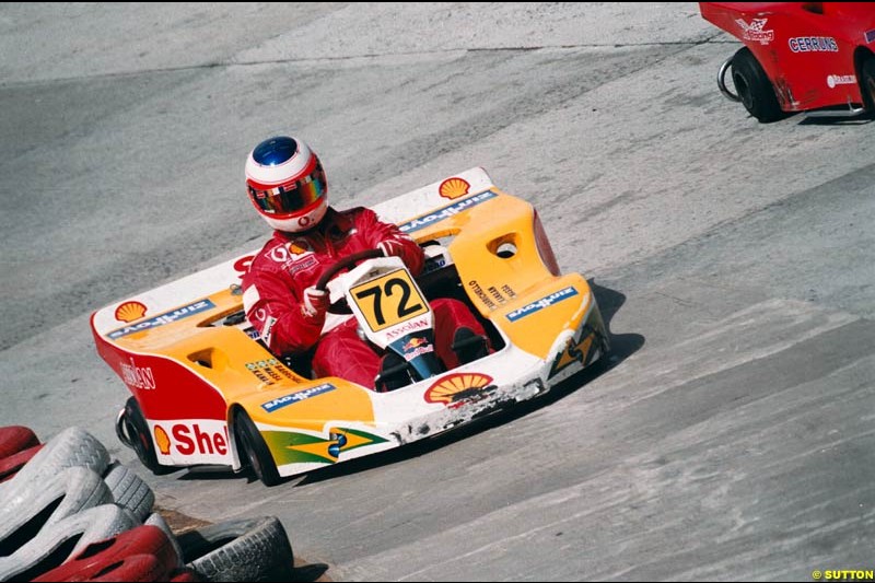 Brazilian Rubens Barrichello joined forces with compatriots Felipe Massa and Tony Kanaan to take his fourth win in the sixth running of Brazil's most important karting event, the 500 Miles of Granja Viana. November 10th 2002.