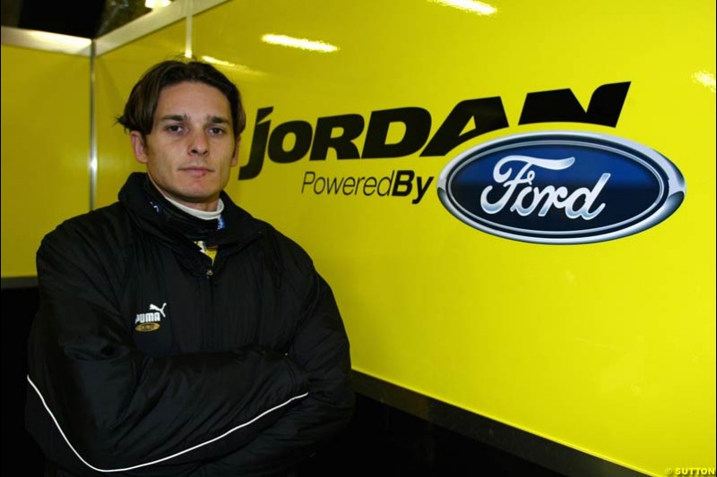 Giancarlo Fisichella, Jordan, at the Circuit de Catalunya. Barcelona, Spain. January 20th 2003.