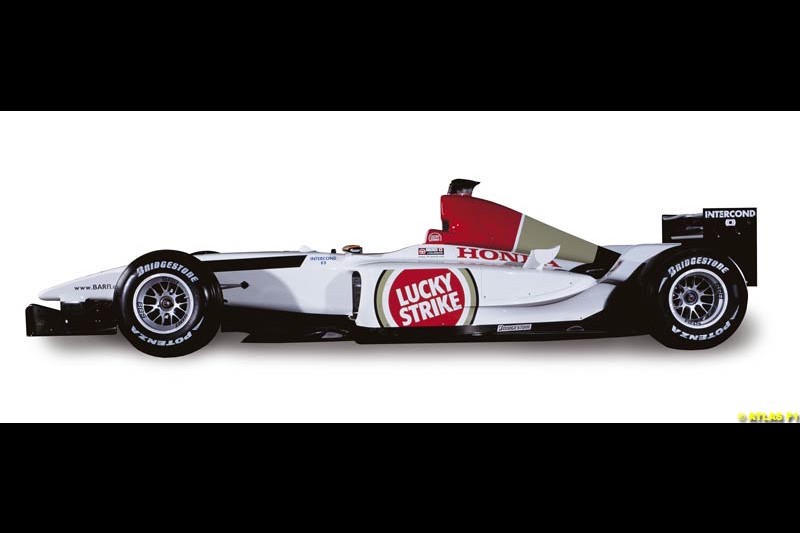 The launch of the British American Racing's 2003 car, the BAR-Honda 005. Montjuich Park, Barcelona, Spain. January 14th 2003.
