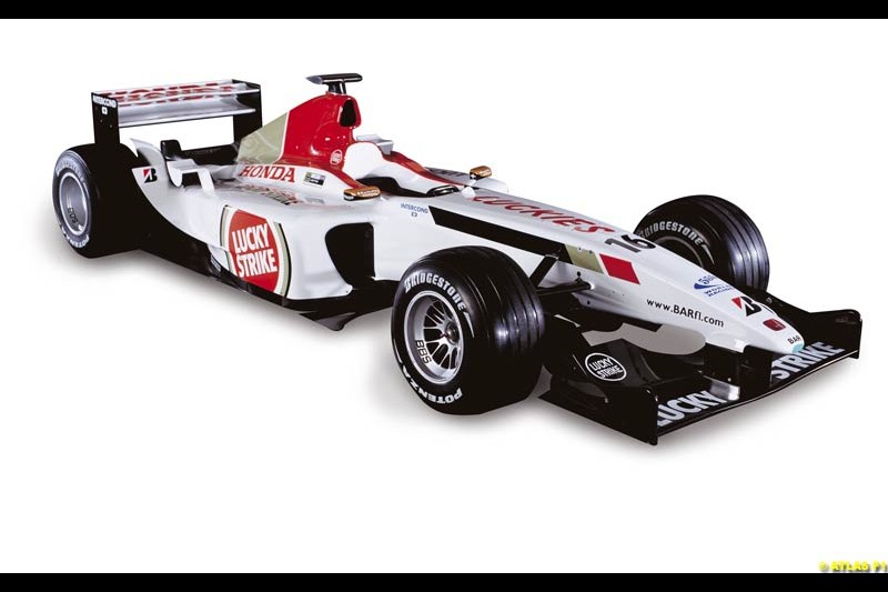 The launch of the British American Racing's 2003 car, the BAR-Honda 005. Montjuich Park, Barcelona, Spain. January 14th 2003.