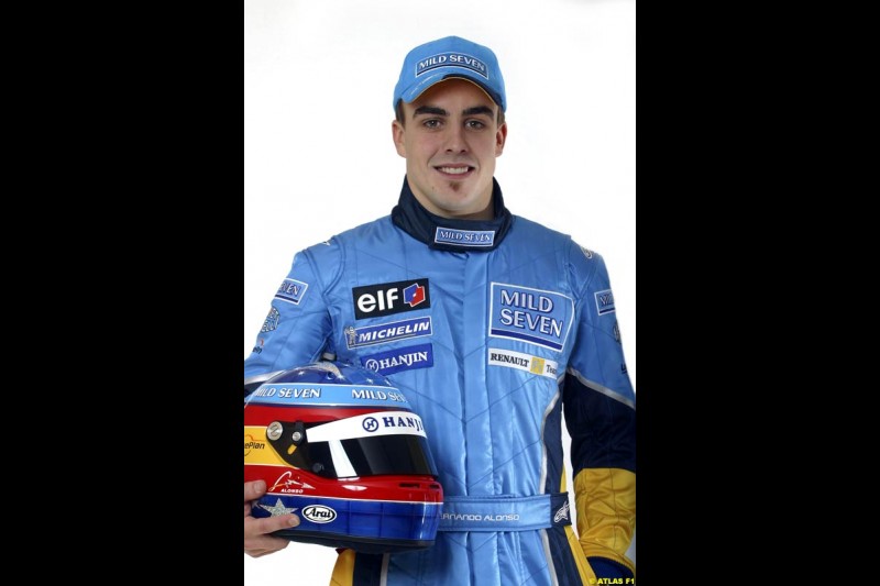 Fernando Alonso. The 2003 Renault challenger, the R23, unveiled in Lucerne, Switzerland. January 20th 2003.