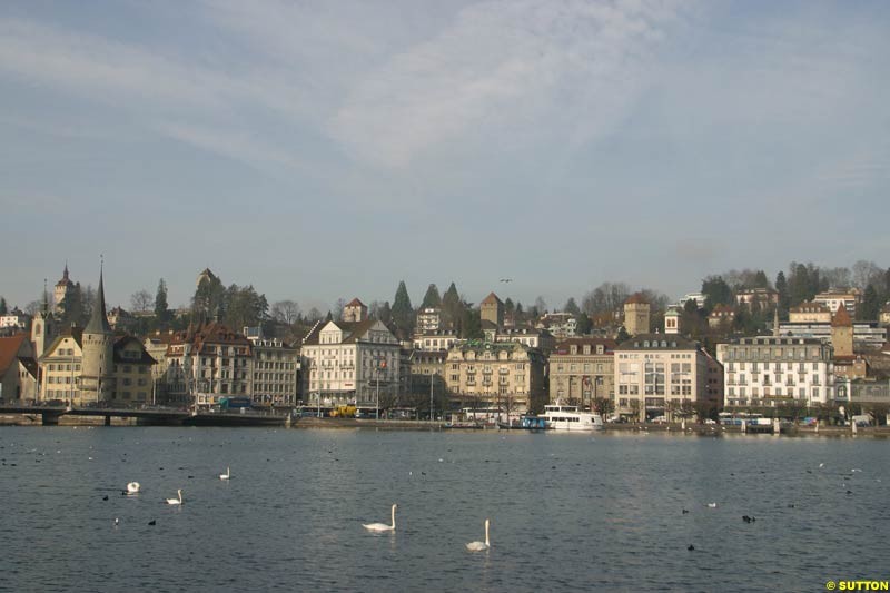 Renault prepare for the R23 launch in Lucerne, Switzerland. January 20th 2003.