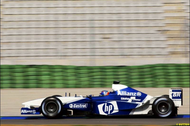 Juan Pablo Montoya, Williams, during testing at the Ricardo Tormo circuit. Valencia, Spain. 13th February, 2003.