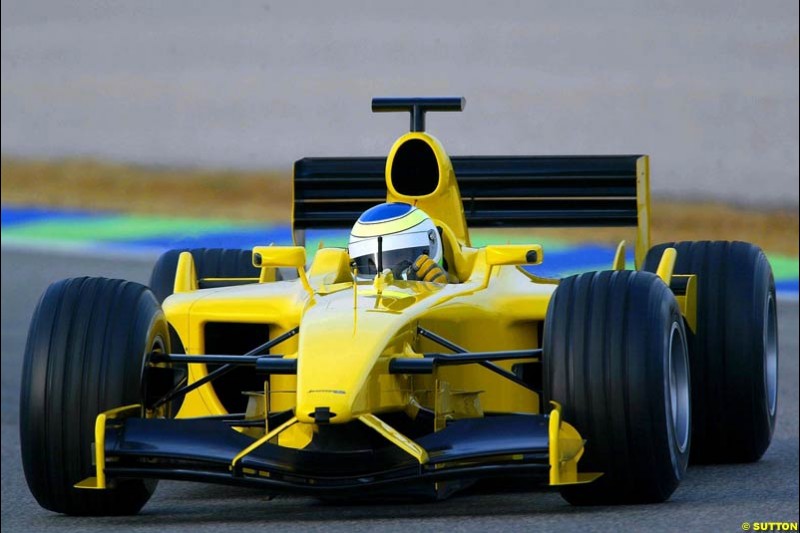 Giancarlo Fiscichella, Jordan, during testing at the Ricardo Tormo circuit. Valencia, Spain. 13th February, 2003.