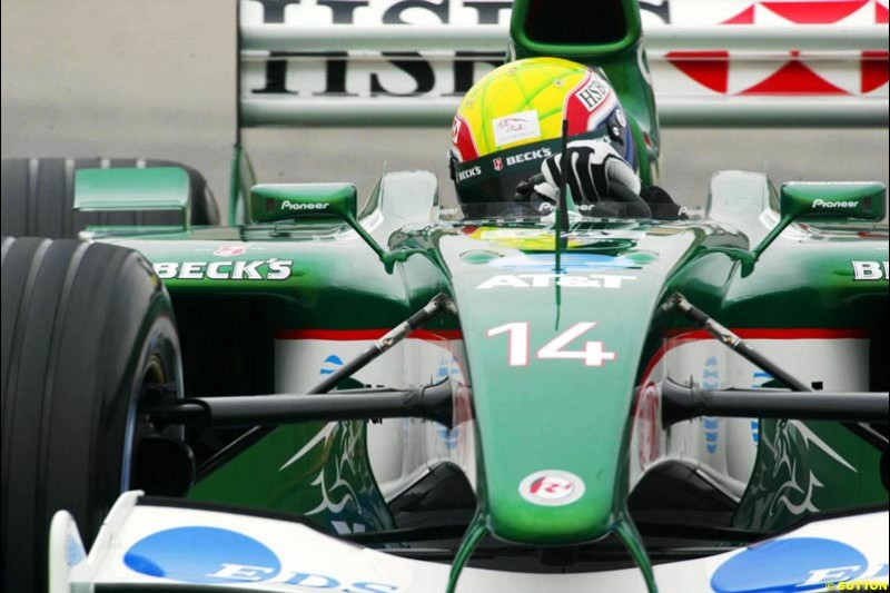 Mark Webber, Jaguar, during testing at the Ricardo Tormo circuit. Valencia, Spain. 12th February, 2003.