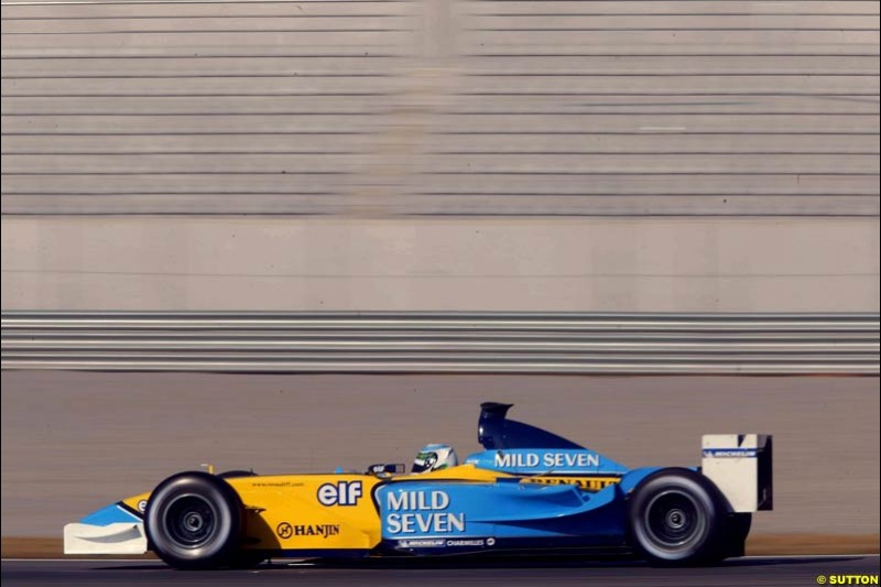 Allan McNish, Renault, during testing at the Ricardo Tormo circuit. Valencia, Spain. 11th February, 2003.
