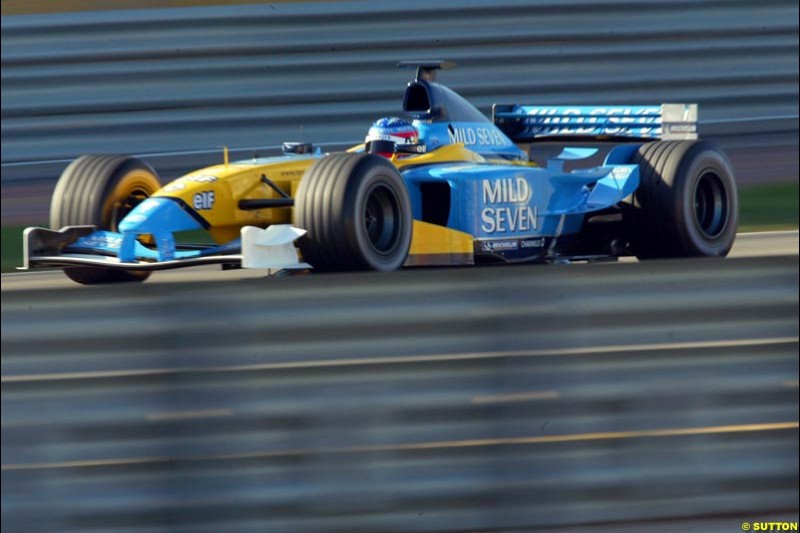 Fernando Alonso, Renault, during testing at the Ricardo Tormo circuit. Valencia, Spain. 11th February, 2003.