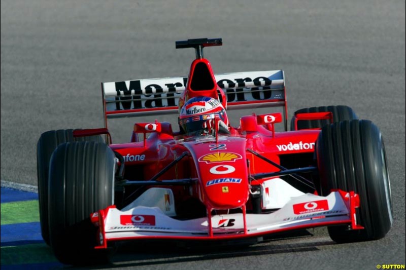 Rubens Barrichelo, Ferrari, during testing at the Ricardo Tormo circuit. Valencia, Spain. 11th February, 2003.