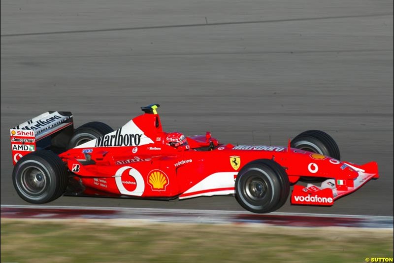 Michael Schumacher, Ferrari, at the Circuit de Catalunya. Formula One Testing, Barcelona, Spain, 4 February 2003.
