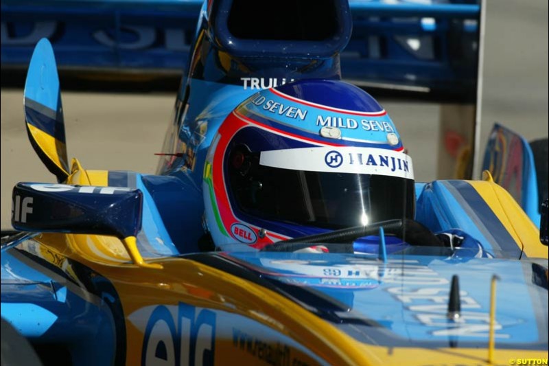 Jarno Trulli, Renault, at the Circuit de Catalunya. Formula One Testing, Barcelona, Spain, 4 February 2003.