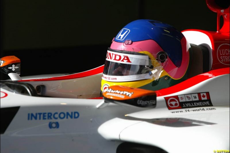 Jacques Villeneuve, BAR, during testing at the Circuit de Catalunya. Barcelona, Spain. February 1st-5th, 2003.