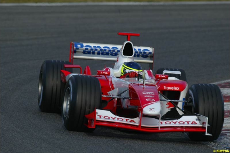Cristiano Da Matta, Toyota, during testing at the Circuit de Catalunya. Barcelona, Spain. February 1st-5th, 2003.