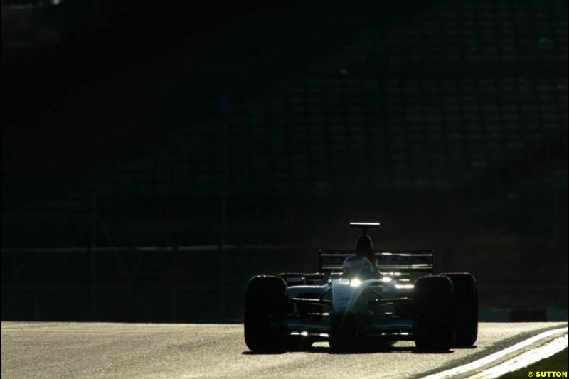 Jenson Button, BAR, during testing at the Circuit de Catalunya. Barcelona, Spain. February 1st-5th, 2003.