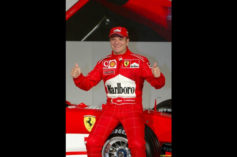 Rubens Barrichello. Ferrari launch the 2003 challenger, the F2003-GA, at Maranello, Italy. February 7th 2003.