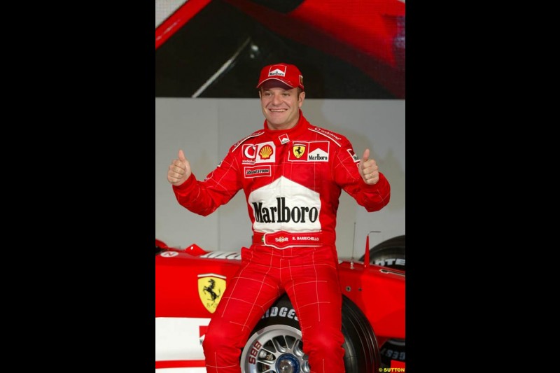 Rubens Barrichello. Ferrari launch the 2003 challenger, the F2003-GA, at Maranello, Italy. February 7th 2003.
