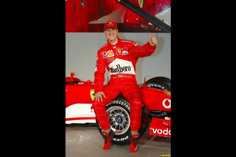 Michael Schumacher. Ferrari launch the 2003 challenger, the F2003-GA, at Maranello, Italy. February 7th 2003.