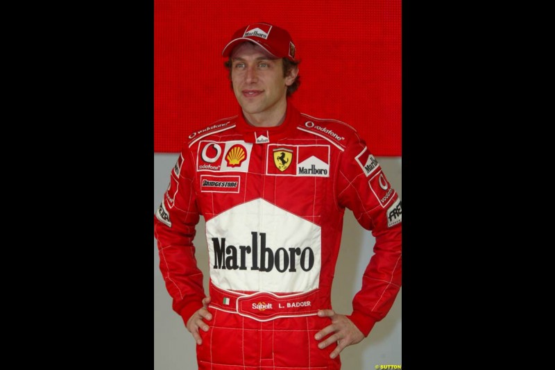 Luca Badoer. Ferrari launch the 2003 challenger, the F2003-GA, at Maranello, Italy. February 7th 2003.
