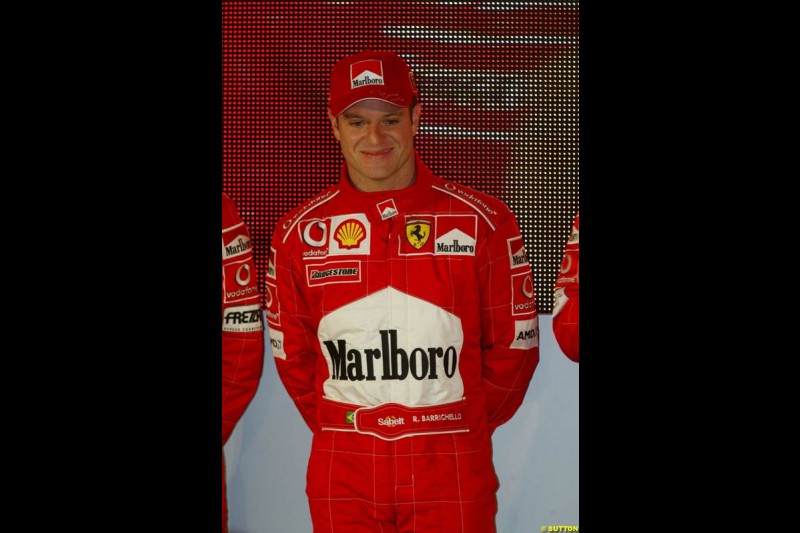 Rubens Barrichello. Ferrari launch the 2003 challenger, the F2003-GA, at Maranello, Italy. February 7th 2003.