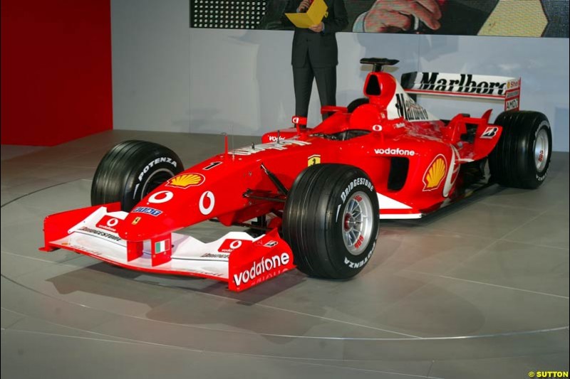 Ferrari launch the 2003 challenger, the F2003-GA, at Maranello, Italy. February 7th 2003.