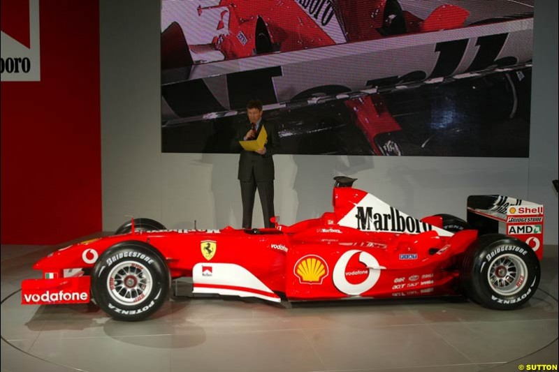 Ferrari launch the 2003 challenger, the F2003-GA, at Maranello, Italy. February 7th 2003.