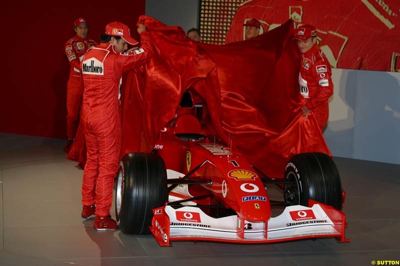 Ferrari launch the 2003 challenger, the F2003-GA, at Maranello, Italy. February 7th 2003.