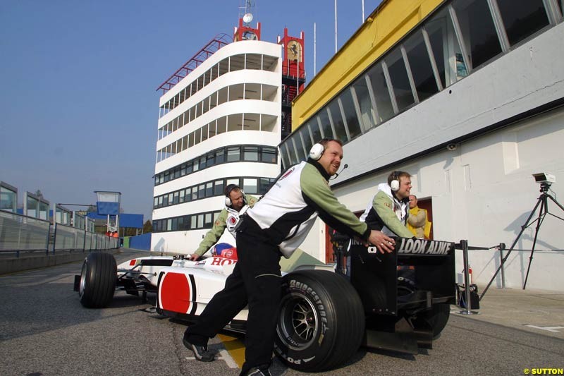 Jacques Villeneuve, BAR, during testing at the Imola circuit in Italy. 27th February, 2003.