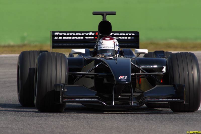 Jos Verstappen, Minardi, during testing at Imola, Italy. 26th February 2003.