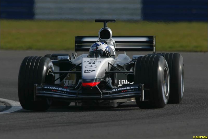 David Coulthard, McLaren, during testing at Silverstone, England. 25th February 2003.