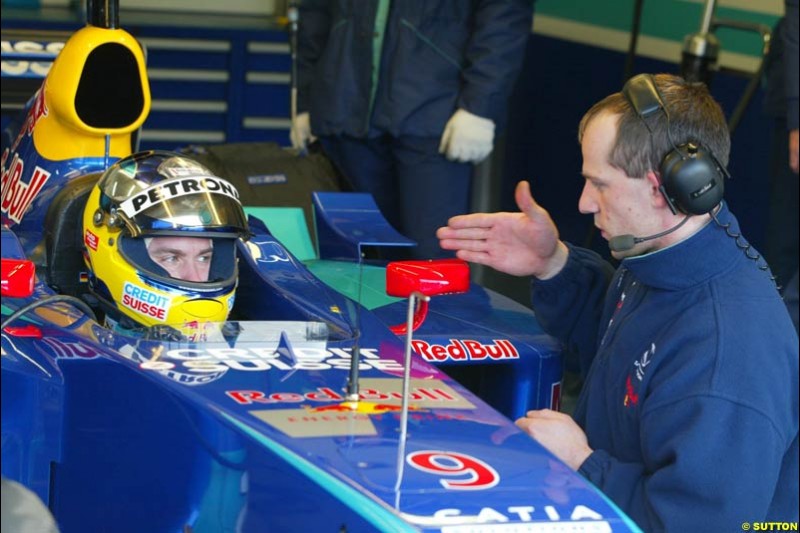 Sauber during testing at the Imola circuit in Italy. 17th February, 2003.