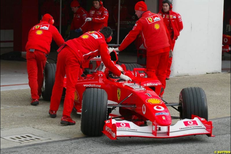 Ferrari during testing at the Imola circuit in Italy. 17th February, 2003.
