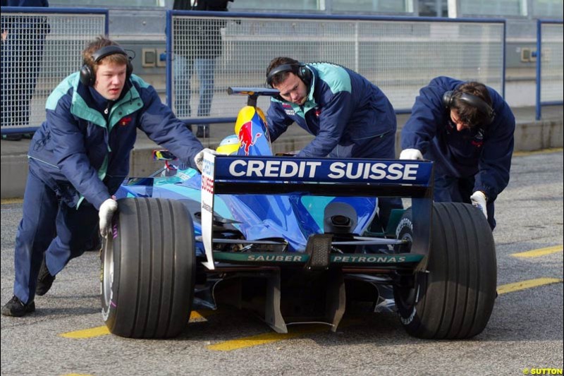 Sauber during testing at the Imola circuit in Italy. 17th February, 2003.