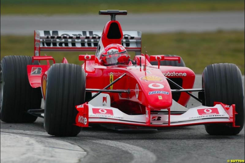 Michael Schumacher, Ferrari F2003-GA, during testing at the Imola circuit in Italy. 17th February, 2003.