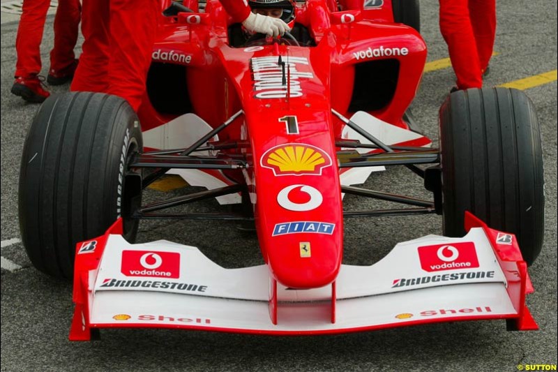 Michael Schumacher, Ferrari F2003-GA, during testing at the Imola circuit in Italy. 17th February, 2003.