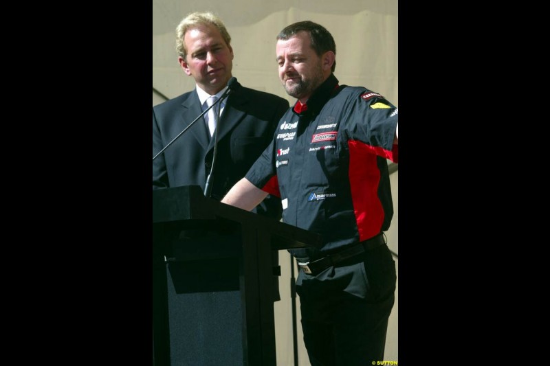 Minardi launch their PS03 car in Federation Square in Melbourne, Australia. March 5th 2003.