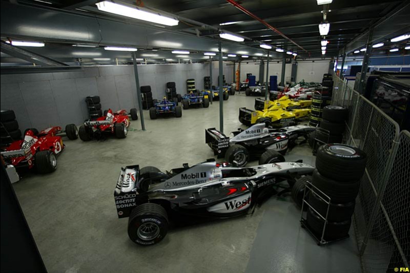 All 18 cars (without the two Minardis) are held at Parc Ferme overnight prior to the race. Saturday, Australian GP, March 8th 2003. Photo © FIA