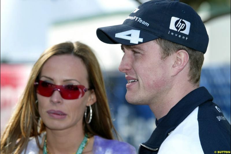 Ralf Schumacher and wife Cora after qualifying for the Australian GP. Melbourne, March 8th 2003.